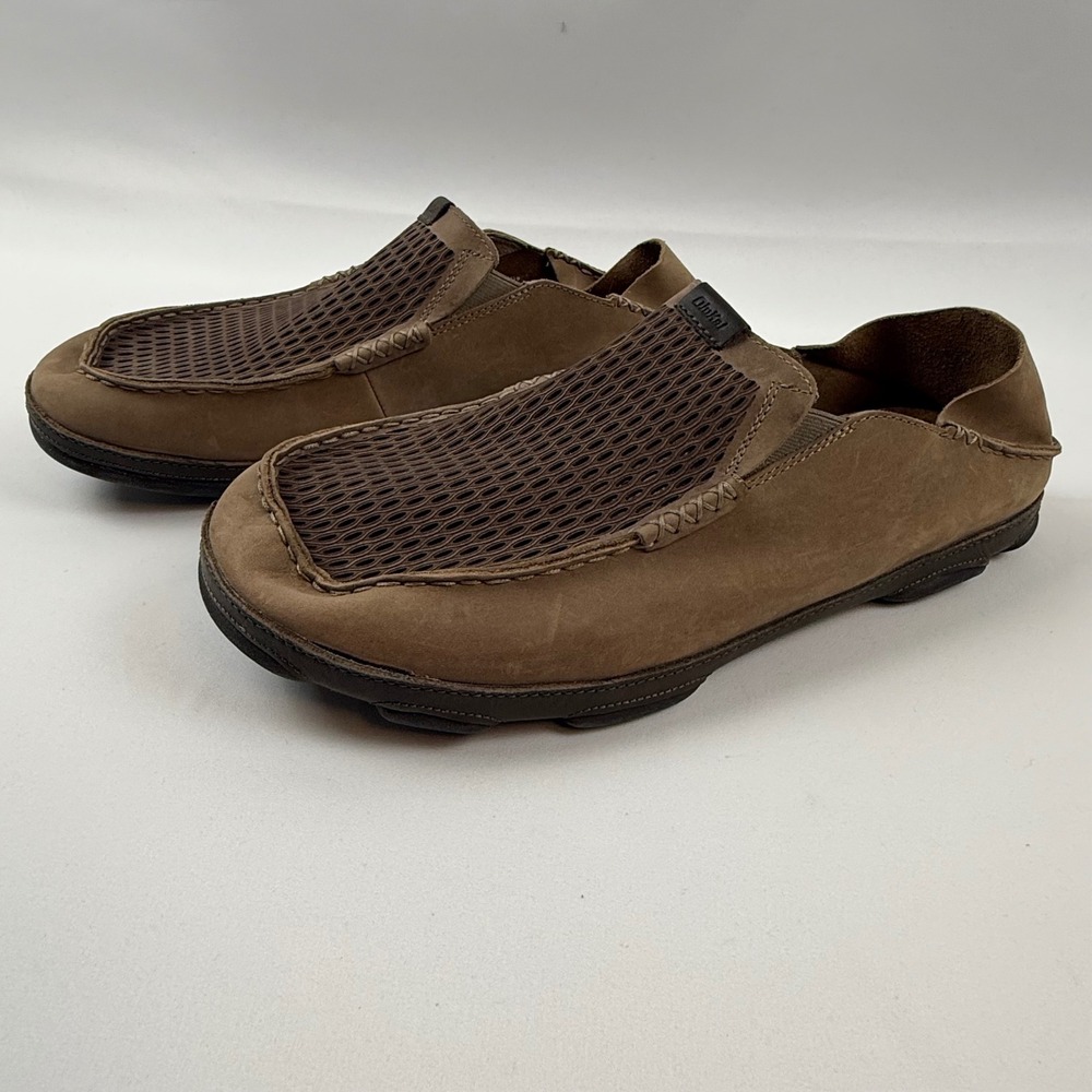 OluKai Moloa Aho Mens Leather Mesh Slip On Shoes Brown 10399-106Z Size 15